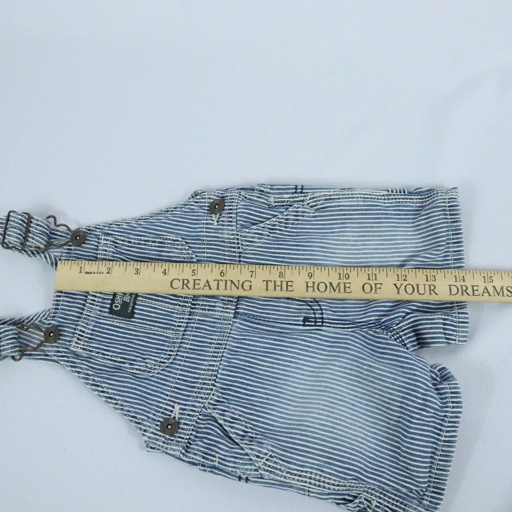OshKosh B'Gosh Blue Hickory Stripe Railroad Shortalls Vestbak Kids Sz 9 Months